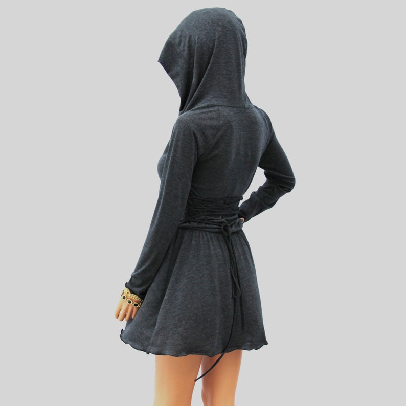 Cowl Neck Hooded dress//Women dress//Women shirt dress// Long sleeve dress HD-GY-B image 4