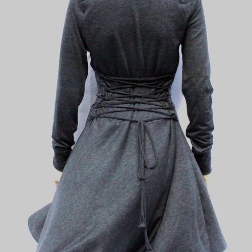 Hoodie High Low Dress: Lace up Back, Wool Skirt - Etsy