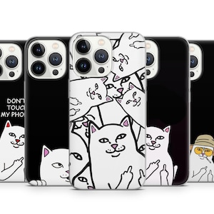 Funny Kitty – Custodia per gatto con dito medio per iPhone 16 15 14 13 12 Pro Max, compatibile con Samsung 24 23 22 Plus, Google Pixel 9 8 7 6 pro
