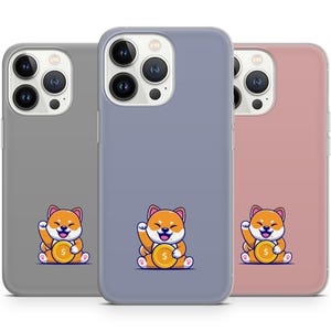 Cute Cartoon Shiba Inu Dog with Coin Phone Covers For Iphone 16 15 14 13 12 Pro Max, Samsung s24 23 22 21 Plus, Google Pixel  9 8 7 6 pro