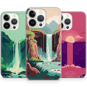 Waterfall Illustration Phone Case: Minimalist Nature Art