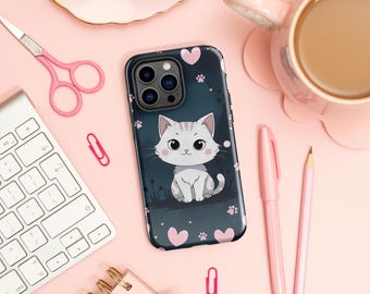 Dreamy Cat iPhone Case, Hearts & Paws Protective Cover
