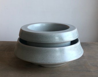 Porcelain Banded Planter, 4.5 inches, Blue-grey-green