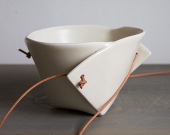 Fold Bowl Hanging Porcelain Planters in Satin White