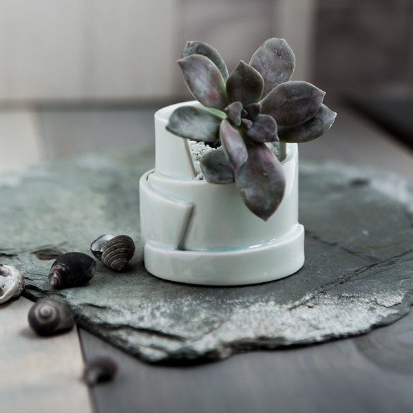 Hand Built Porcelain Planters with Drainage- Tiered Collection