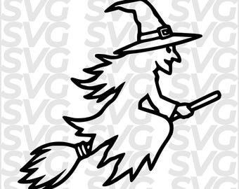 Witch SVG Halloween, Flying Witch DXF, Witch on Broom, Spooky Halloween Laser Cut File, CNC Engraving, Cricut Cut File