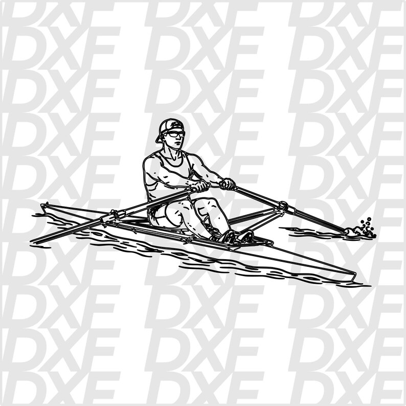 Rowing SVG DXF File | Rower in Boat Line Art | Water Sports Training ...