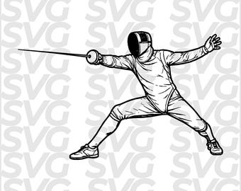Fencing SVG DXF file | Fencing line art | Fencer athlete épée pose | Martial arts engraving | Laser CNC file