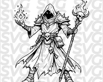 Warlock SVG DXF file | Dark Mage Summoner Line Art | Demon Mage Fantasy | Laser Engraving File | CNC Laser Cut File