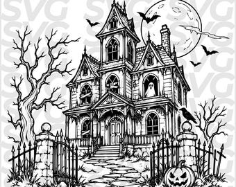 Haunted House SVG Halloween, Spooky Mansion DXF, Haunted Mansion Laser Cut File, Horror House, CNC Engraving, Cricut Cut File