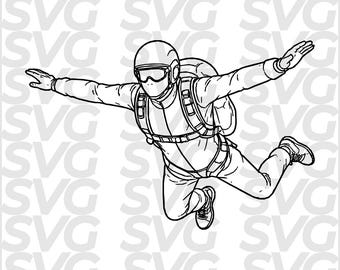 Parachutist SVG DXF file | Skydiving line art | Parachute jumper | Freefall motion | Laser engraving file
