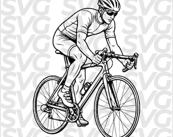 Road bike SVG DXF file | Road cyclist line art | Road cyclist athlete | Cycling road bike engraving | Laser CNC file
