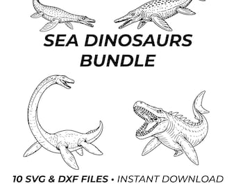 Sea Dinosaurs Bundle SVG DXF | 16 Marine Reptile Files | Laser Engraving Design | CNC Cut Files | Cricut Glowforge Download