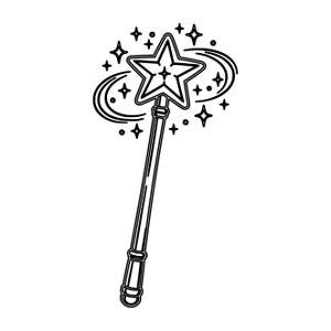 Magic Wand Line Art SVG DXF | Fairy Wand Laser Cut File | Magical Star Wand CNC Vector | Kids Laser Engraving Design