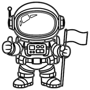 Cute Astronaut Line Art SVG DXF | Space Astronaut Laser Cut File | Cartoon Space Explorer CNC Vector | Laser Engraving Design