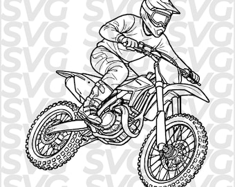 Motocross SVG DXF file | Motocross rider line art | Off-road motorcycle action | Motorsport engraving | Laser CNC file
