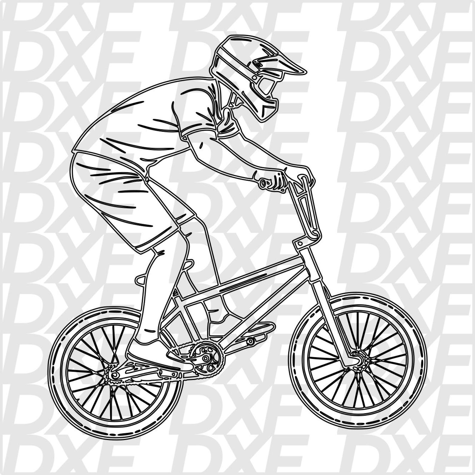 BMX Rider SVG DXF File | BMX Bike Line Art | Freestyle Bike Athlete ...