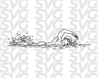 Swimming SVG DXF file | Swimmer line art, crawl stroke | Water sports training | Swimming engraving | Laser CNC file