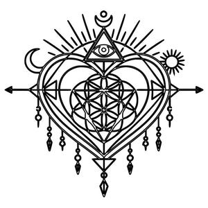 Sacred Geometry Heart Line Art SVG DXF | Flower of Life Heart Laser Cut File | Spiritual Symbol CNC Vector | Laser Engraving Design