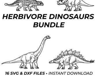 Herbivore Dinosaurs Bundle SVG DXF | 16 Dinosaur Files | Laser Engraving Design | CNC Cut Files | Glowforge Cricut Download