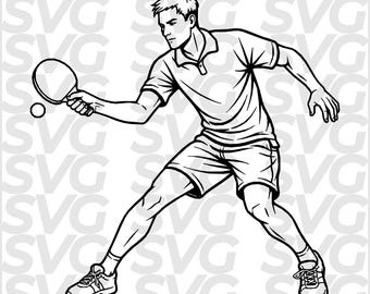 Table Tennis SVG DXF File | Table Tennis Player Line Art | Ping Pong Sport | Racket Sport Training | Laser CNC File