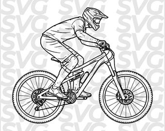Mountain bike SVG DXF file | MTB rider line art | Downhill cycling sport | Outdoor action engraving | Laser CNC file