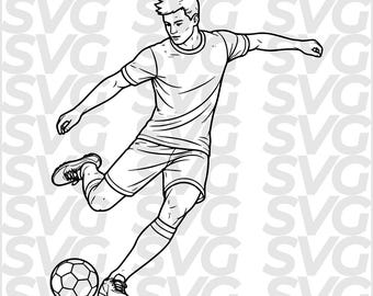Football SVG DXF file | Soccer player line art | Football player shooting | Team sport engraving | Laser CNC file