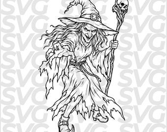 Witch SVG Halloween, Flying Witch DXF, Witch on Broom, Spooky Halloween Laser Cut File, CNC Engraving, Cricut Cut File