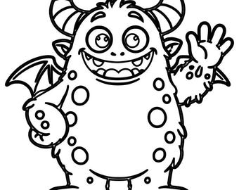 Cute Monster Line Art SVG DXF | Cartoon Monster Laser Cut File | Funny Creature CNC Vector | Kids Laser Engraving Design