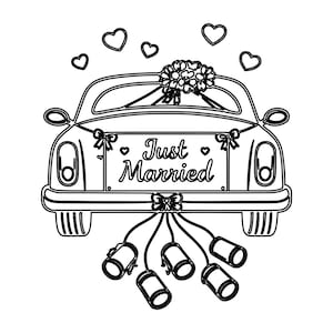 Wedding Car SVG DXF File | Just Married Line Art | Wedding Car Symbol | Laser Engraving File | Laser Cut File