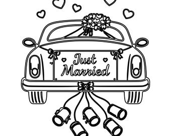 Wedding Car SVG DXF File | Just Married Line Art | Wedding Car Symbol | Laser Engraving File | Laser Cut File