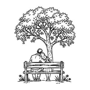 Couple Bench Tree SVG DXF Datei | Romantic Park Love Scene | Paar auf Bank Line Art | Lasergravur Datei | Laser Cut Datei