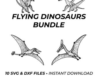 Flying Dinosaurs Bundle SVG DXF | 16 Pterosaur Files | Laser Engraving Design | CNC Cut Files | Cricut Glowforge Download