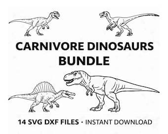 Carnivore Dinosaurs SVG DXF Bundle | 14 Dinosaur Files | Laser Cut CNC | Instant Download | Line Art Dinosaur Set