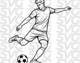Football SVG DXF file | Soccer player line art | Football player shooting | Team sport engraving | Laser CNC file