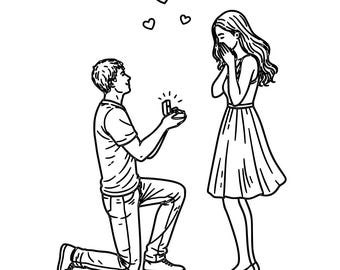 Proposal Couple SVG DXF File | Marriage Proposal Line Art | Romantic Engagement Scene | Laser engraving file | Laser cut file
