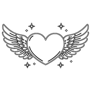 Winged Heart Line Art SVG DXF | Angel Wings Heart Laser Cut File | Love Symbol CNC Vector | Laser Engraving Design | Glowforge Cricut