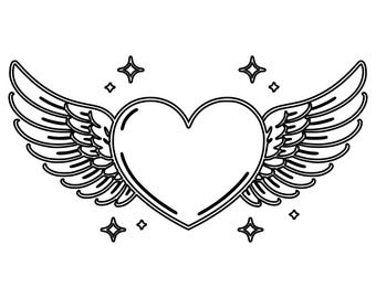 Winged Heart Line Art SVG DXF | Angel Wings Heart Laser Cut File | Love Symbol CNC Vector | Laser Engraving Design | Glowforge Cricut