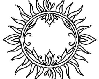 Ornamental Sun Line Art SVG DXF | Decorative Sun Laser Cut File | Boho Sun Symbol CNC Vector | Laser engraving design