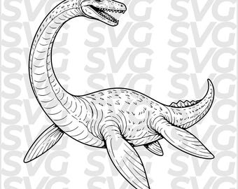 Plesiosaurus SVG DXF file | Marine reptile line art | Long-necked dinosaur | Laser engraving file | CNC laser cutting file