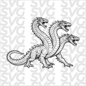 Archivo SVG DXF de Hidra | Ilustración lineal fantástica de Hidra de múltiples cabezas | Archivo para grabado láser | Archivo para corte láser | Archivo vectorial CNC