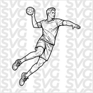 Archivo SVG DXF de balonmano | Ilustración lineal de un jugador de balonmano | Movimiento de lanzamiento, deporte de equipo | Grabado de deportes de pelota | Archivo CNC láser