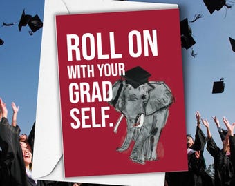Crimson Elephant Roll On Grad Greeting Card