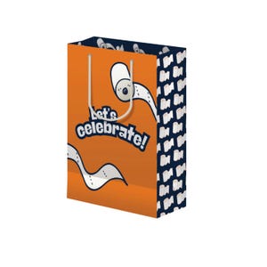 Orange and blue toilet paper gift bag
