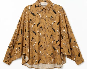 Blommig linnekimonoskjorta, universelltopp, avslappnad loungewear, blus för kvinnor, linnekläder