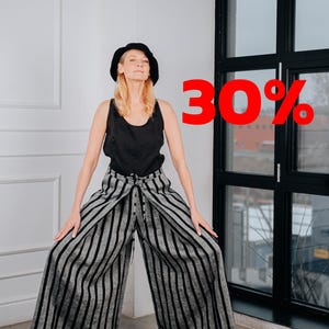 Striped wide-leg linen trousers, Lounge wear, Coastal outfit, Breezy pants for women, Swing linen pants, Relaxed trousers, Wide leg culottes