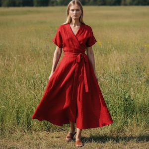 Röd linneklänning, Linneklänning, Klädsel för bröllop, Vintagestil, Boho-look