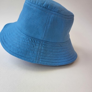 Handmade Blue Linen Bucket Hat, Lightweight and Breathable Summer Hat, Gift Idea for Her