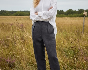 Dark Gray Linen Trousers, Sustainable Women's Pants