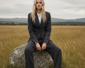 Handmade Tailored Linen Blazer, Dark Grey Structured Jacket